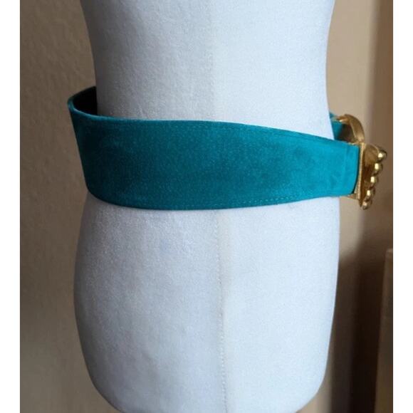 Vtg Carlisle Teal Blue Suede leather belt gold tone buckle Women S 80s 90s main image 7